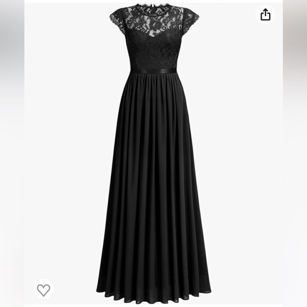 Miusol Elegant Black Chiffon Lace Maxi Dress